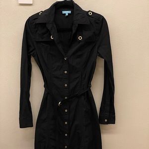 Escada Sport little black dress. Snap golden front buttons. Trench coat style.